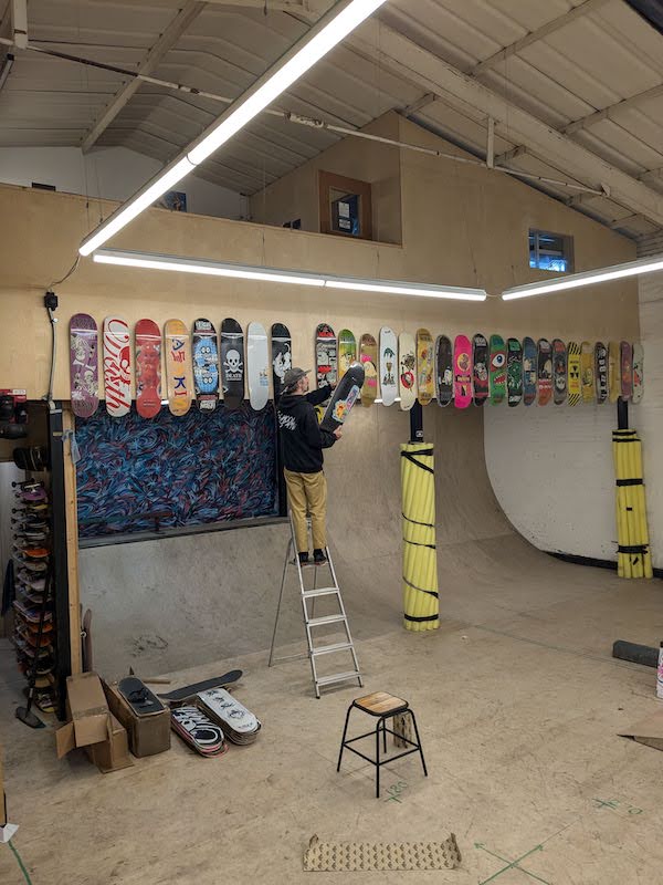 Hanging decks at Copelands Skateshop